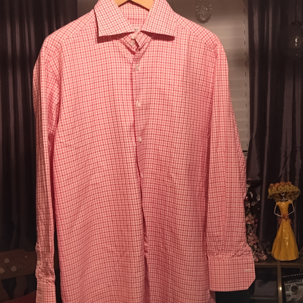 Men's Italian Made, Pink Checkered Shirt